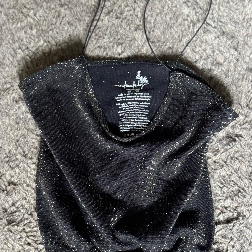 Free People Black Glittery Ruched Camisole